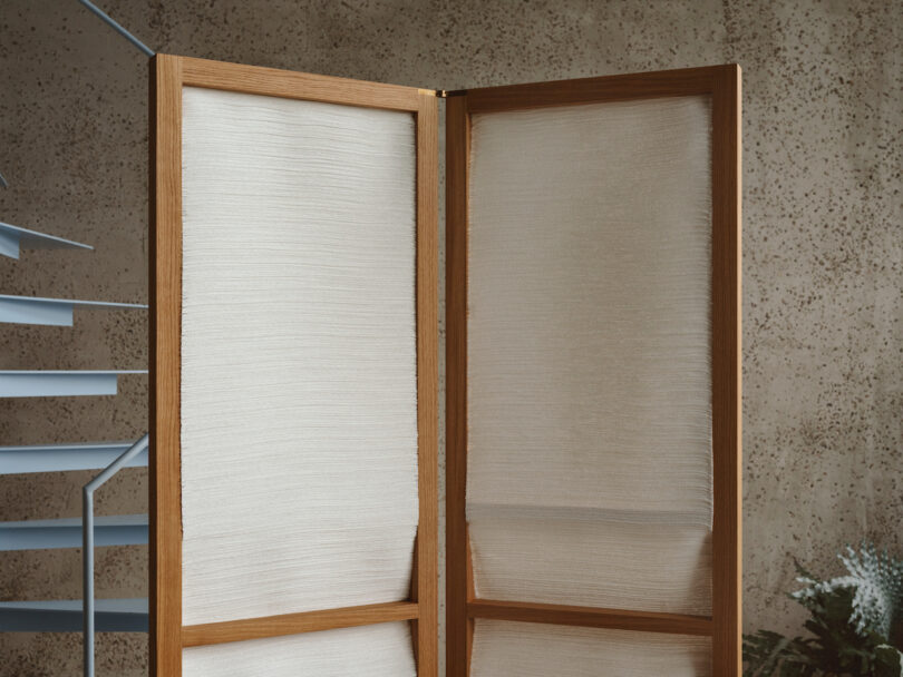 details of a paper and wood room divider 