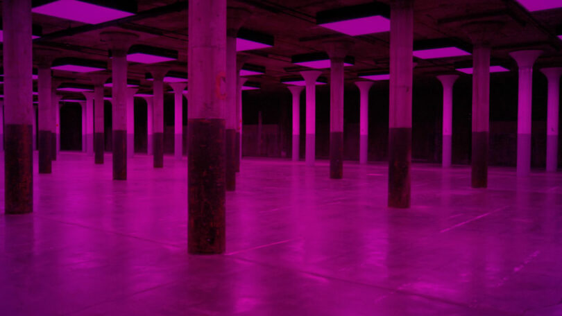 Large underground space with fuchsia light
